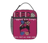 Borsa porta pranzo portatile con grafica patriottica "Supporta le nostre truppe", riutilizzabile, con chiusura a cerniera, a prova di perdite, per lavoro, ufficio e picnic.