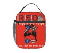 Borsa porta pranzo portatile con grafica patriottica "Supporta le nostre truppe", riutilizzabile, con chiusura a cerniera, a prova di perdite, per lavoro, ufficio e picnic.