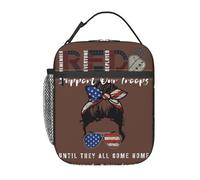 Borsa porta pranzo portatile con grafica patriottica "Supporta le nostre truppe", riutilizzabile, con chiusura a cerniera, a prova di perdite, per lavoro, ufficio e picnic.