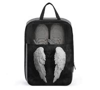 Borsa porta scarpe da golf con ali d'angelo bianche e nere con piume, per viaggi e uso quotidiano, anti-polvere