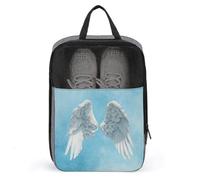 Borsa porta scarpe da golf con ali d'angelo bianche su sfondo blu pallido, per viaggi e uso quotidiano, anti-polvere, porta scarpe da golf