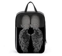 Borsa porta scarpe da golf con ali d'angelo su sfondo nero, per viaggi e uso quotidiano, anti-polvere, porta scarpe da golf