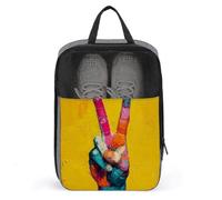 Borsa porta scarpe da golf con graffiti con segno della pace su sfondo giallo per viaggi e uso quotidiano anti-polvere