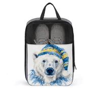 Borsa porta scarpe da golf con orsetto delle nevi con cappello di Natale blu oro per viaggi uso quotidiano anti-polvere porta scarpe da golf