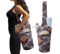 Navaris Borsa Porta Tappetino Yoga Tracolla - Sacca di Tela a Spalla - Borsa Yoga Donna - Custodia con Tasca con Cerniera - Accessori Palestra e Pilates con Design Boho