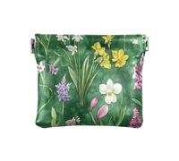 Borsa porta trucchi da donna in pelle ecologica in poliuretano, con fiori primaverili, colore verde intenso, Fiori Primavera Verde Profondo, 4.33"(L) x 3.74"(W) x 0.39"(H), classico