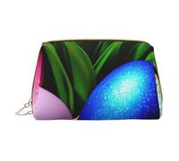 Borsa porta trucchi in pelle colorata con cerniera a mano con uova di Pasqua per oggetti vari, bianco, Taglia unica