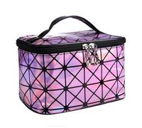 Borsa porta trucchi Women PU Sequin Makeup Bag Fashion Square Travel Portable Storage Toiletries Bag Cosmetic Storage Tote Waterproof Make-Up Cases(Pink)