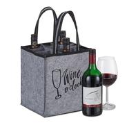 Relaxdays Borsa Portabottiglie, 9 Scomparti Porta Bottiglie di Vino o Birra, Plastica o Vetro, HLP: 45x24x24 cm, Grigio, Feltro