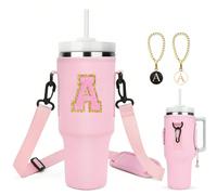 Borsa portabottiglie per borraccia da 40 once con charm a 2 lettere, 1 pezzo di lettera in ciniglia autoadesiva, custodia per bottiglie con iniziale e cinghia per accessori da tazza, regali per San Va