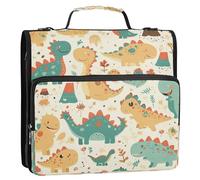 Borsa portadocumenti con 3 anelli con cerniera, con manico, multi-tasca, per ufficio, scuola, simpatici dinosauri, scarabocchi giocosi, disegni semplici