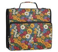 Borsa portadocumenti con 3 anelli da 3,8 cm con cerniera e tracolla e manico, include tasca con cerniera, organizer per scuola/ufficio, bellezza fiori primaverili verga d'oro