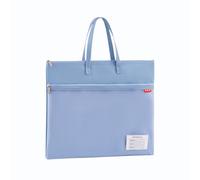Borsa portadocumenti con cerniera, 43 x 35 cm, formato A3, impermeabile, doppia cerniera, in rete di nylon, con manico, pieghevole, grandi etichette, per studenti, ufficio, borsa da viaggio, blu