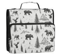 Borsa portadocumenti con cerniera a 3 anelli, con tracolla e maniglia, facile da trasportare, organizer per la scuola, adatta per orsi delle scuole medie, alci e pini nel bosco
