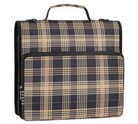 Borsa portadocumenti con cerniera a 3 anelli da 3,8 cm, motivo scozzese nero e marrone, con tracolla, per scuola e ufficio