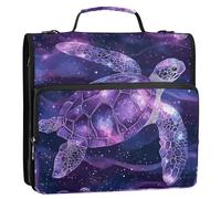 Borsa portadocumenti con cerniera a 3 anelli, motivo tartaruga marina, viola, 3,8 cm, con manico e tracolla rimovibile, con tasca con cerniera, organizer per documenti per scuola e ufficio