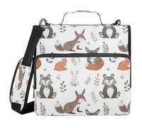 Borsa portadocumenti con cerniera con motivo animali del bosco, con manico, tracolla, 3 anelli, per scuola, lavoro, ufficio