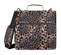 Borsa portadocumenti con cerniera e design leopardato glitterato, con manico, tracolla, 3 anelli, organizer per scuola, lavoro, ufficio