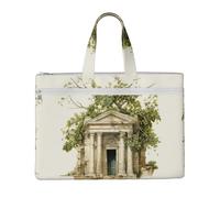 Borsa portadocumenti in tela A4 con motivo antico con ramo d'ulivo romano e greco, con cerniera, con manico, per progetti, riunioni, ufficio, viaggi