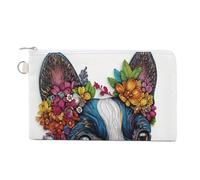 Borsa portafoglio in tela, cane Boston Terrier con stampa di fiori, portamonete con cerniera, piccola borsa per cosmetici