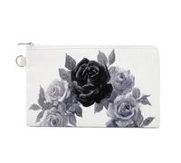 Borsa portafoglio in tela, corona vittoriana rose nere piume Halloween stampa portamonete, portamonete con cerniera, piccola borsa cosmetica