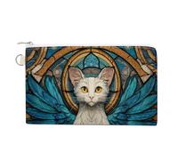Borsa portafoglio in tela, gatto angelo con stampa ali blu, portamonete con cerniera, piccola borsa cosmetica