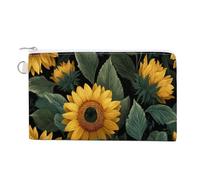 Borsa portafoglio in tela, girasoli petali gialli foglie verdi stampa portamonete, borsa per cambio cerniera, piccola borsa cosmetica