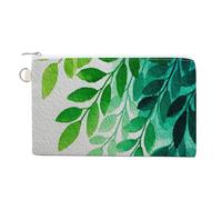 Borsa portafoglio in tela, portamonete con stampa foglia verde acquerello, borsa per cambio cerniera, piccola borsa cosmetica