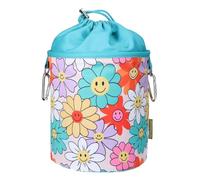 Borsa portamollette Smiley a fiori, portatile, Ø 18 x 31 cm, 100% cotone, con cordoncino e moschettoni, Borsa colorata per riporre oggetti in casa, in giardino e in campeggio