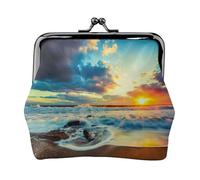 Borsa portamonete con stampa tramonto sulla spiaggia, con chiusura a bacio, piccola borsa vintage per uomo e donna, Nero , Taglia unica, Portamonete