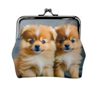Borsa portamonete da donna con stampa a pois e cuccioli della Pomerania, con chiusura a bacio, per monete, carte e piccoli oggetti