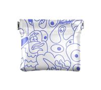 Borsa portamonete da donna in pelle con mostri e alieni blu con scarabocchio, portatile, per ragazze e signore, Alieni Mostri Doodle Blu, 4.33"(L) x 3.74"(W) x 0.39"(H), classico
