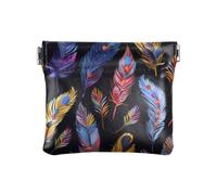 Borsa portamonete da donna in pelle nera con piume dai colori vivaci, Piuma di colore nero vivido, 1 size, moderno