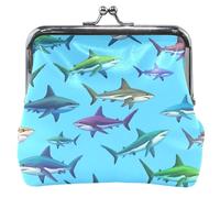Borsa portamonete in pelle personalizzata con squali ad acquerello blu mare per le donne carino fibbia bacio blocco cambio borsa per ragazze