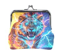 Borsa portamonete in pelle PU con stampa di leone e ghiaccio e fuoco del fumetto con blocco bacio
