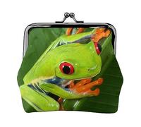 Borsa portamonete stampata con geco leopardo sabbia per le donne borsa portafoglio in pelle PU sacchetto di cambio Kiss-Lock Vintage Pouch, Rana Verde Occhio Giallo, Taglia unica, Vintage