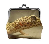 Borsa portamonete stampata con geco leopardo sabbia per le donne borsa portafoglio in pelle PU sacchetto di cambio Kiss-Lock Vintage Pouch, Gecko di leopardo di sabbia, Taglia unica, Vintage