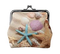 Borsa portamonete stampata con geco leopardo sabbia per le donne borsa portafoglio in pelle PU sacchetto di cambio Kiss-Lock Vintage Pouch, Conchiglie stella marina, Taglia unica, Vintage