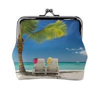 Borsa portamonete stampata con geco leopardo sabbia per le donne borsa portafoglio in pelle PU sacchetto di cambio Kiss-Lock Vintage Pouch, Beach Palm Tree Sedie Barche, Taglia unica, Vintage