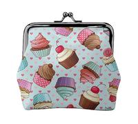 Borsa portamonete stampata con libellula artistica per le donne borsa a portafoglio in pelle PU sacchetto di cambio Kiss-Lock Vintage Pouch, Motivo cupcake., Taglia unica, Vintage