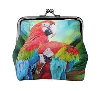 Borsa portamonete stampata con libellula artistica per le donne borsa a portafoglio in pelle PU sacchetto di cambio Kiss-Lock Vintage Pouch, Due pappagalli colorati, Taglia unica, Vintage