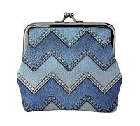 Borsa portamonete stampata in denim blu sfumato per le donne borsa portafoglio in pelle PU sacchetto di cambio Kiss-Lock Vintage Pouch, Denim Blu Gradiente, Taglia unica, Vintage