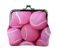 Borsa portamonete stampata in denim blu sfumato per le donne borsa portafoglio in pelle PU sacchetto di cambio Kiss-Lock Vintage Pouch, Palline da tennis rosa brillante., Taglia unica, Vintage