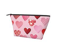 Borsa portaoggetti alla moda con motivo a cuori d'amore, piccola borsa cosmetica rosa con cerniera liscia, durevole astuccio portatile per trucco per ufficio, scuola, all'aperto, tutti i giorni
