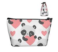 Borsa portaoggetti alla moda Cute Panda e cuori d'amore Piccola borsa per cosmetici con cerniera liscia, durevole astuccio portatile per trucco per ufficio scuola all'aperto tutti i giorni