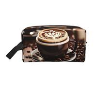 Borsa portaoggetti con stampa a chicchi di caffè, grande borsa da viaggio per cosmetici, organizer per articoli da toeletta, custodia portatile con cerniera, bianco, Taglia unica