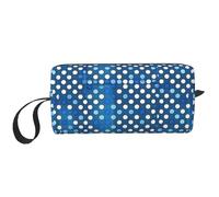 Borsa portaoggetti con stampa a pois blu, borsa portatile semplice da tenere in mano, borsa da viaggio con cerniera per trucchi, può contenere oggetti quotidiani, strumenti, cosmetici, articoli da