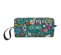 Borsa portaoggetti con stampa a tema scienza dei cartoni animati, borsa portatile semplice da tenere in mano, borsa da viaggio con cerniera per il trucco, può contenere oggetti quotidiani, strumenti,