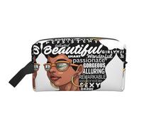 Borsa portaoggetti con stampa astronauta galassia - Borsa da toilette da viaggio resistente, custodia portatile per trucchi e cosmetici con cerniera, Melanin Afro Donna, taglia unica