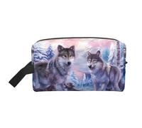 Borsa portaoggetti con stampa bandiera americana, borsa da toilette da viaggio resistente, accessorio da imballaggio in tela portatile per tutti i giorni, palestra e viaggi, Famiglia Lupi, taglia